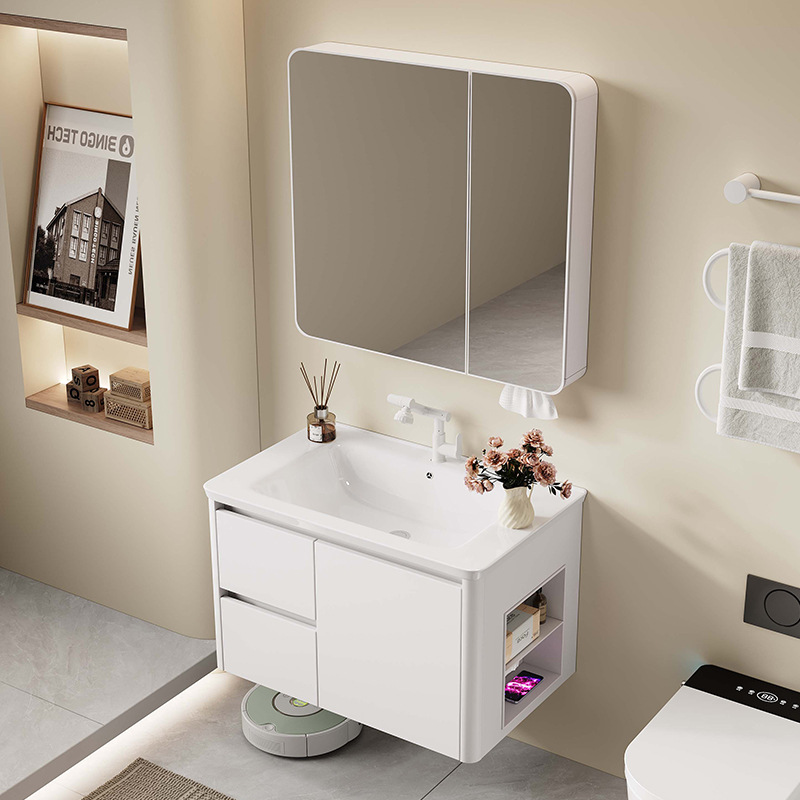Nuevo gabinete de lavabo integrado de rejilla lateral, gabinete de baño a prueba de humedad, cajón de abeja, gabinete de almacenamiento de espejo inteligente