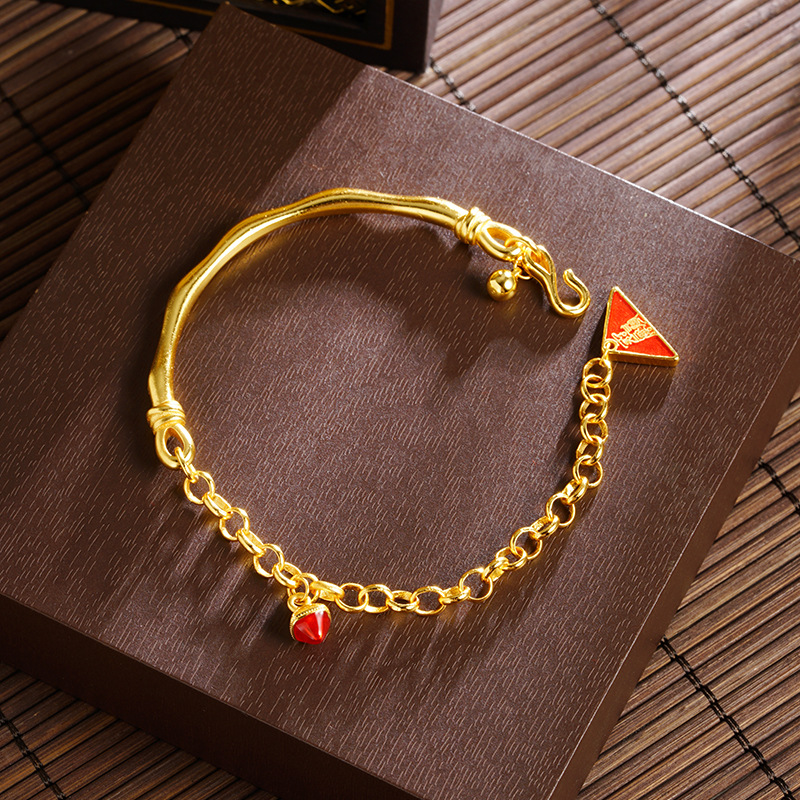 Antiguo método de oro de arena de Vietnam chino arremetiendo azul auspicioso triángulo curvo brazalete joyas pulseras de lujo ligeras al por mayor suministro