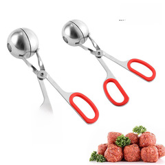 Handheld meatball maker with stainless steel handle and rubber ring, for making and serving meatballs