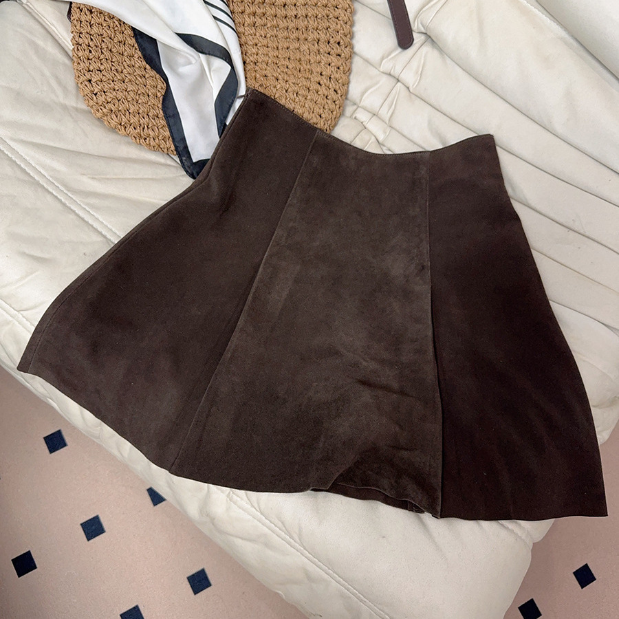 Suede autumn velvet retro pleated skirt