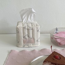 ins新款纯棉家用客厅纸巾盒收纳盒方形兔子图案针织布艺车用湿巾