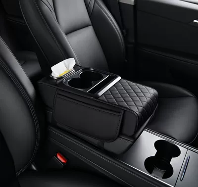 [Premium Selection] Multifunctional Car Armrest Box Pad, Heightening Pad, Car Accessories, Integrated Tissue Box and Cup Holder (Armrest box pad) - black-includes-a-pack-of-paper