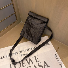 2023 Dark Style Niche Design Bags Leather Texture Wrinkled Folding Crossbody Phone Bag with Multiple Carrying Styles