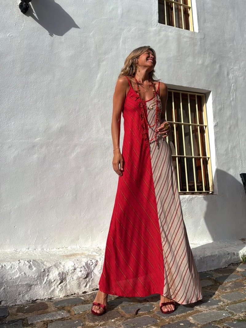 Dress Internet Celebrity Same Color Matching Printed V neck Cami Dress