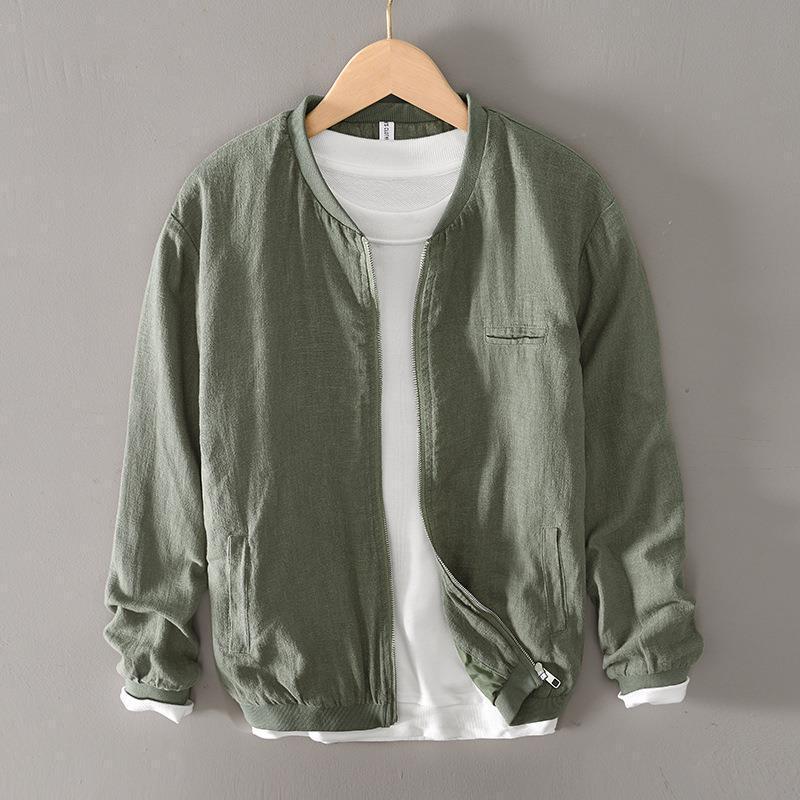 L951 autumn retro casual loose ramie baseball jacket jacket men's a generation of hair