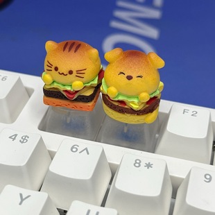 Cute Handmade Personalized Cat Burger Keycap Customized Translucent Mechanical Keyboard Cartoon Cat Bread Keycap