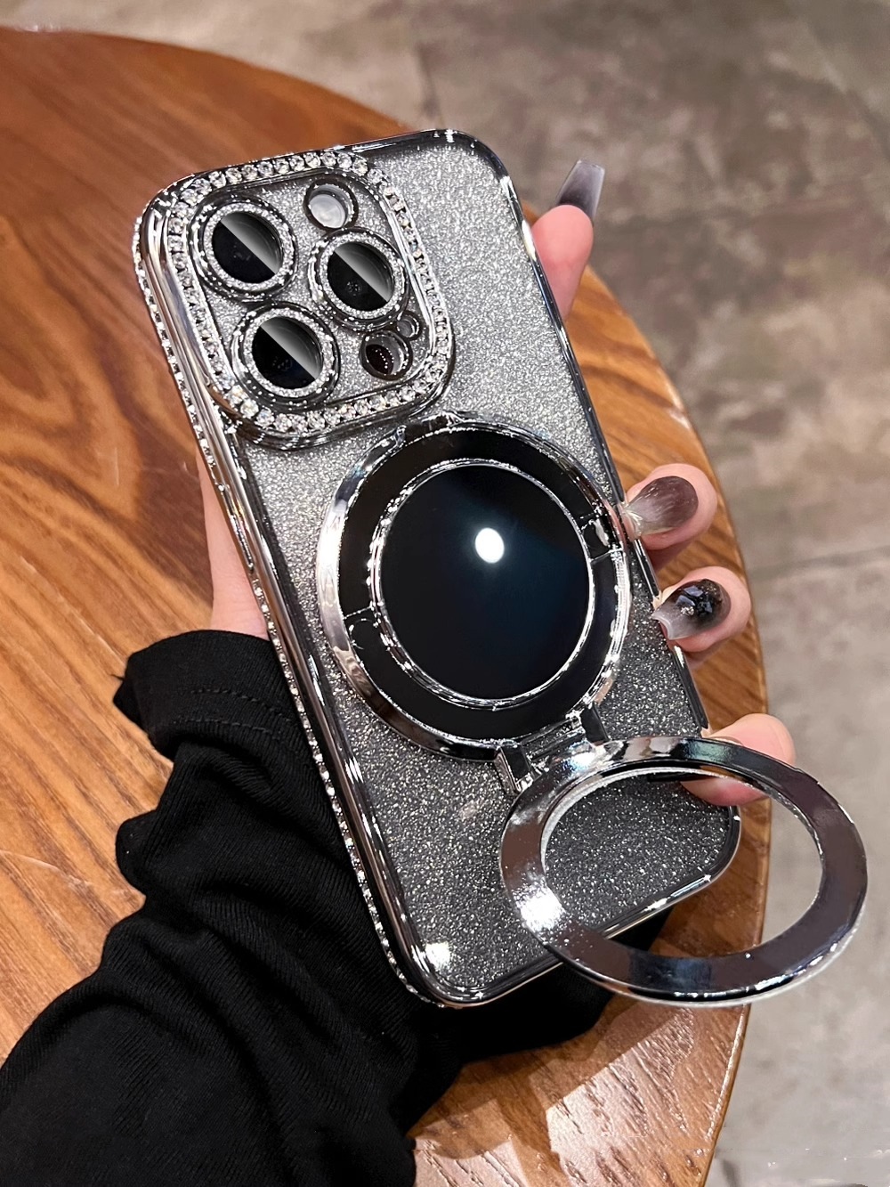 Luxury Diamond Glitter Phone Case For Iphone With Mirror Holder_voghion.com