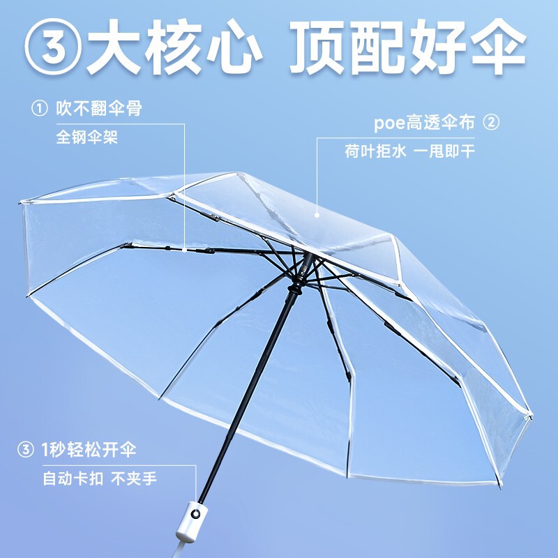 70% off Transparent Umbrellas Wholesale Women's Korean Style Small Fresh Fully Automatic Umbrellas Reinforced Wind Resistant and Durable Folding Transparent Umbrellas