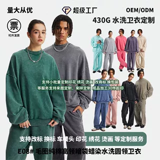 链潮男装|秋冬新品跨境直供毛圈卫衣男蜡染做旧潮牌圆领卫衣男