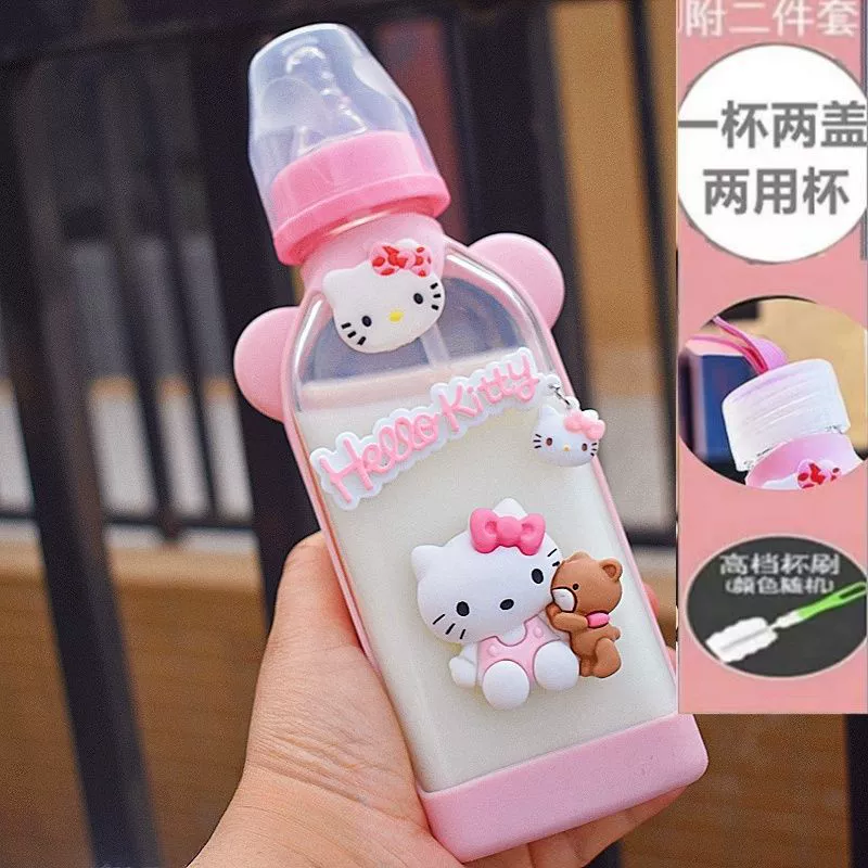 Cute feeding bottle for friend with glass for students, handheld straw, pacifier