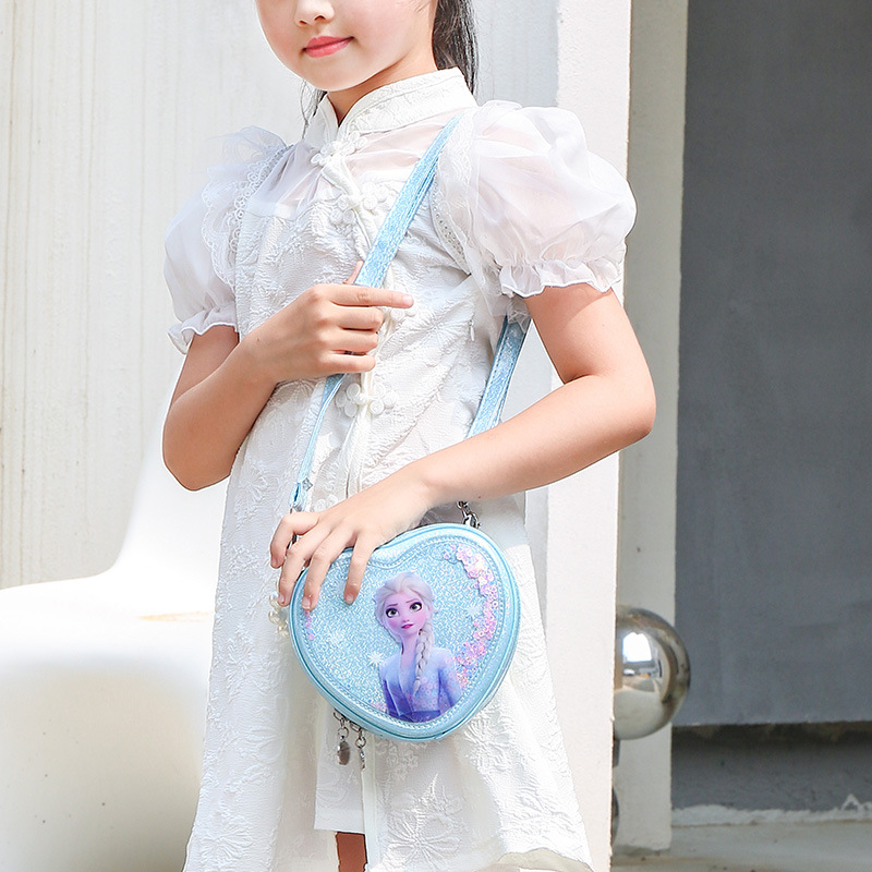 Bolso de Princesa para Niñas 2022, Bolso de Mano de PU con Perlas de Moda, Bolso Bandolera con Forma de Corazón de Frozen