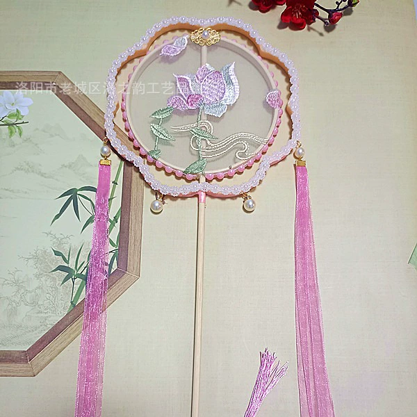 Прямые продажи с фабрики, круглый веер в древнем стиле, ручной стример, двойной каркасный шип, круглый веер с длинной ручкой, реквизит для фотосессии костюма династии Хань