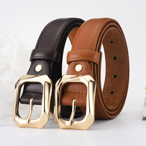 Belt women's Korean fashion trend gold pin buckle wide belt women's simple decorative Korean style jeans belt new style
