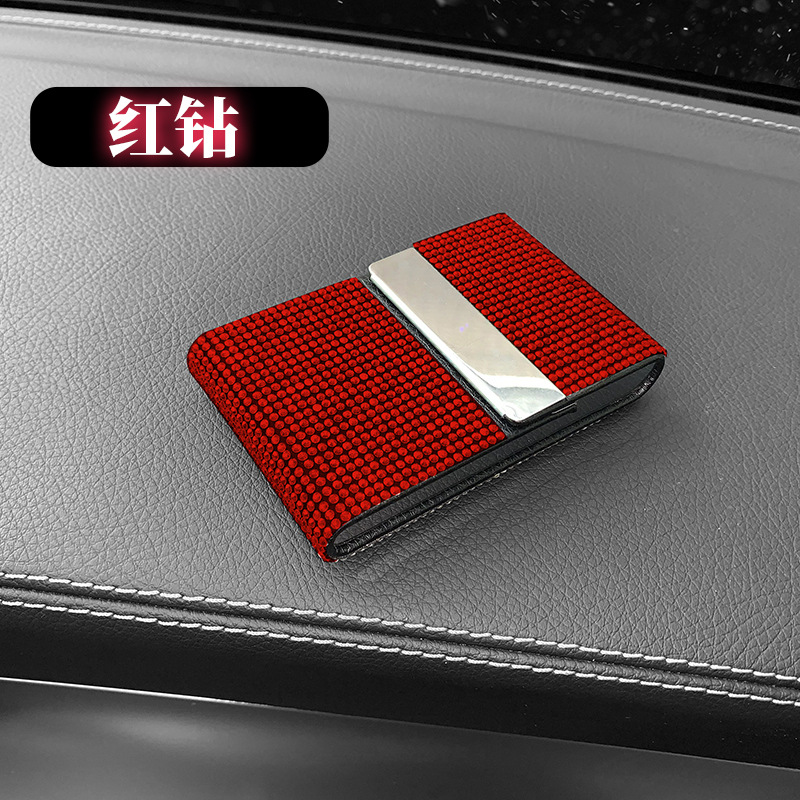 Caja de tarjetas de visita con tapa para coche con diamantes calientes transfronterizos, tarjetero para coche, tarjetero de acero inoxidable, tarjetero con tapa de diamante