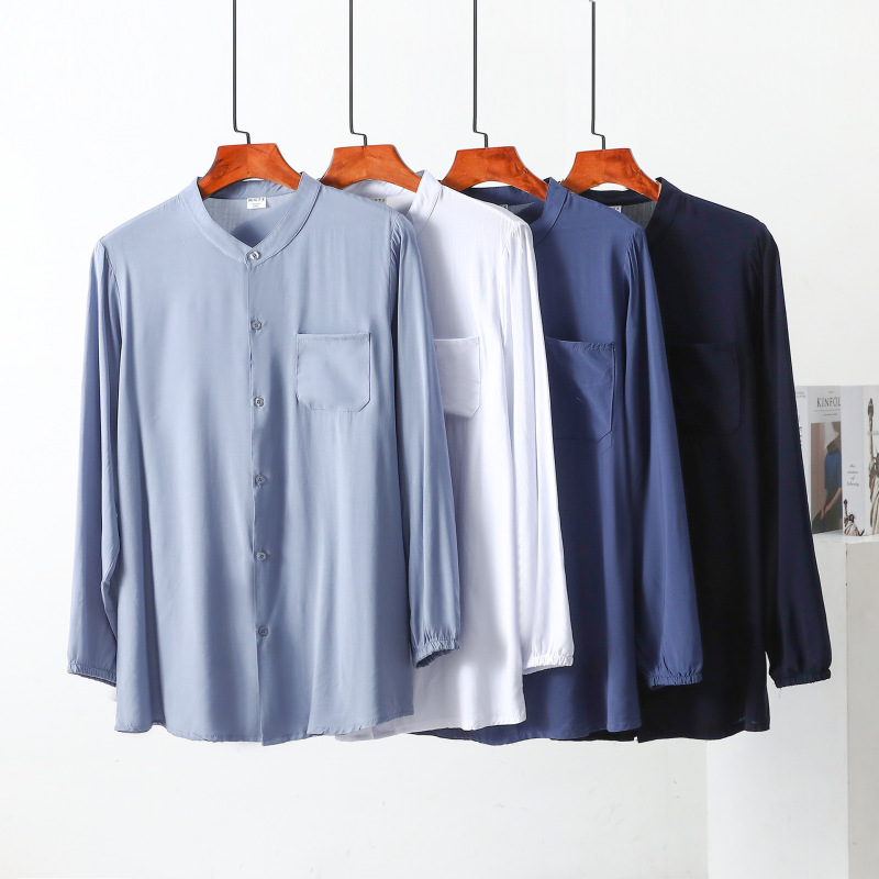 Cotton Long-sleeved Cardigan Middle-aged and Elderly Men's Thin Shirt Artificial Cotton Large Size Top Men's Round Neck Base Shirt