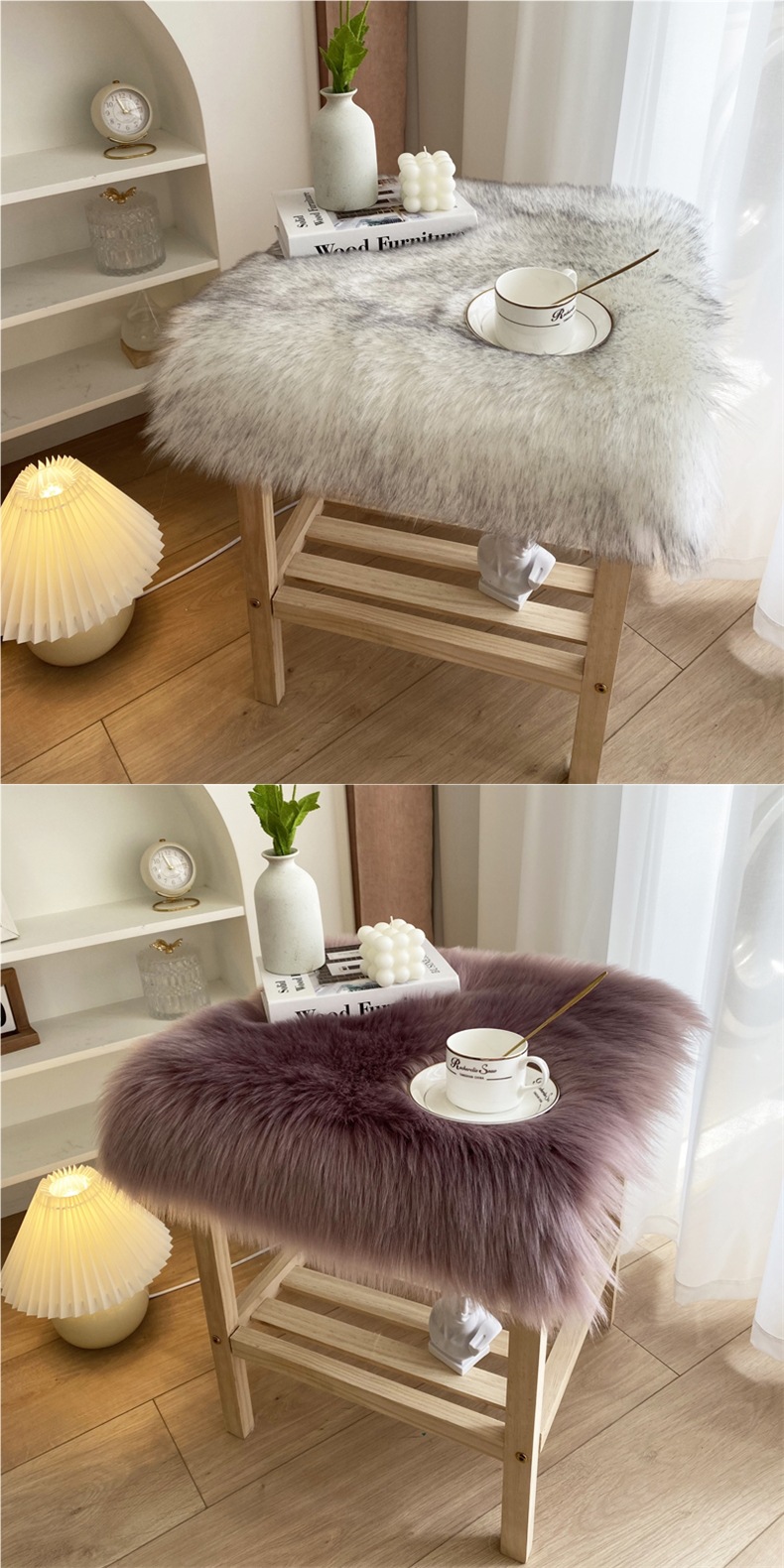 Plush Bedside Table Plush Cushion Imitation Wool Chair Cushion Desktop Cushion Dressing Table Cushion Coffee Table Tablecloth Display Cushion