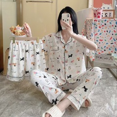 东南亚日韩跨境云朵棉睡衣三件套女春秋季新款印花卡通家居服套装