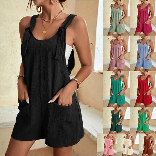 Cross-border 2025 European and American Women's Fashion Amazon Summer Casual Tank Shorts Bodysuit Belting Pants for Women