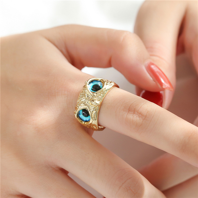 Aogu Cross-border Supply Copper Plating 18k Gold Vintage Bohemian Style Personality Owl Jewelry Open Ring display picture 12