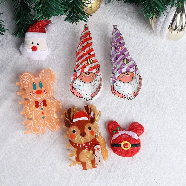 YHJ Hair Accessories New Christmas Series Santa Claus Gingerbread Man Shark Clip Elk Snowman Hairpin Large Grab Clip