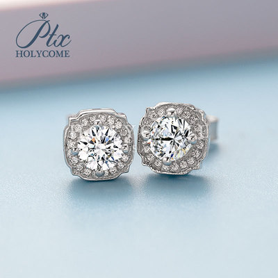 莫桑石S925银镀18K金海瑞莫桑钻耳钉&amp;厂家直供带证书|ru