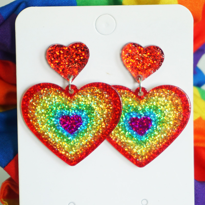 1 Pair Simple Style Classic Style Color Block Heart Shape Printing Arylic Pu Leather Drop Earrings display picture 7