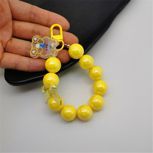 Electroplated beaded bow car keychain mobile phone pendant cute candy color paint circle pearl accessories bag decoration