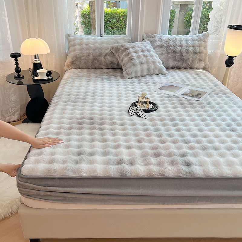 A Class Maternity and Baby High Weight Rabbit Fur Bed Cover Milk Velvet Mattress Protector Single Mattress Cover 