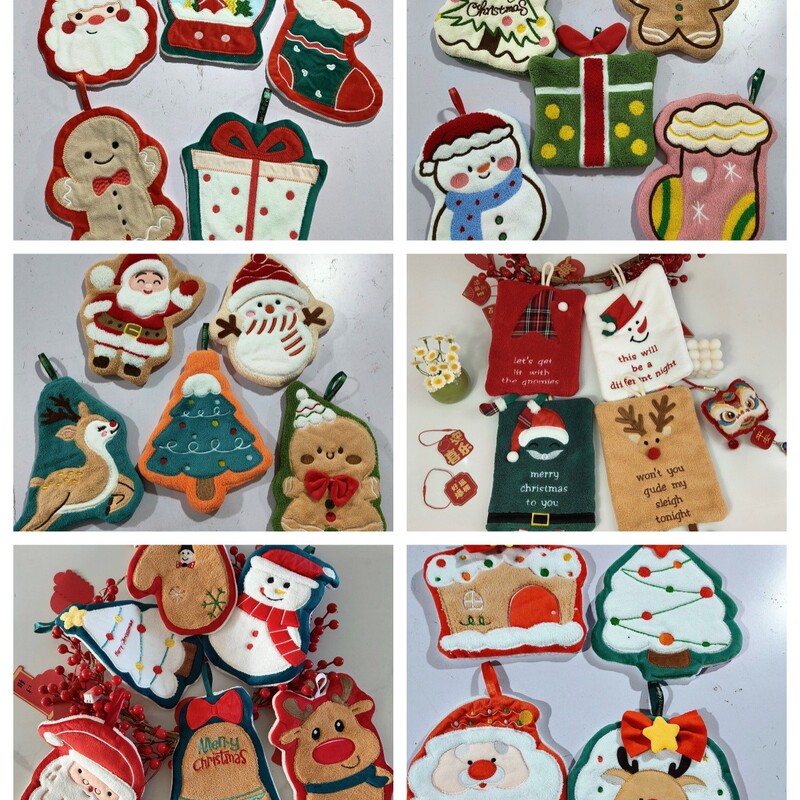 [Christmas Hanging Towel Collection] Hanging Cute Absorbent Thickeneded Kidsren's Hand Towel Christmas and New Year Gift
