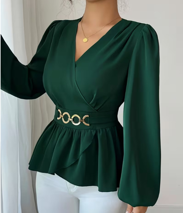 Chemisier luxueux en satin acétate pour femme, col en V, grande taille, ceinture à la taille, effet ventre plat, style estival haut de gamme, blouse décontractée_voghion.com