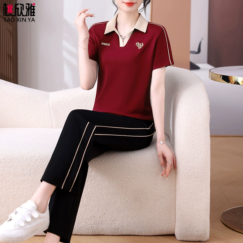 Летний спортивный костюм для женщин среднего возраста на День женщины, новинка 2025 года, летняя футболка с коротким рукавом для женщин среднего и пожилого возраста