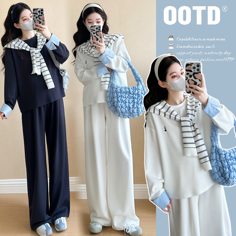 2025 Spring New Pregnant Women plus size Leisure Loose Fashion Age-reducing Lazy Style Sweat suit Pig Nose Buckle Adjustment