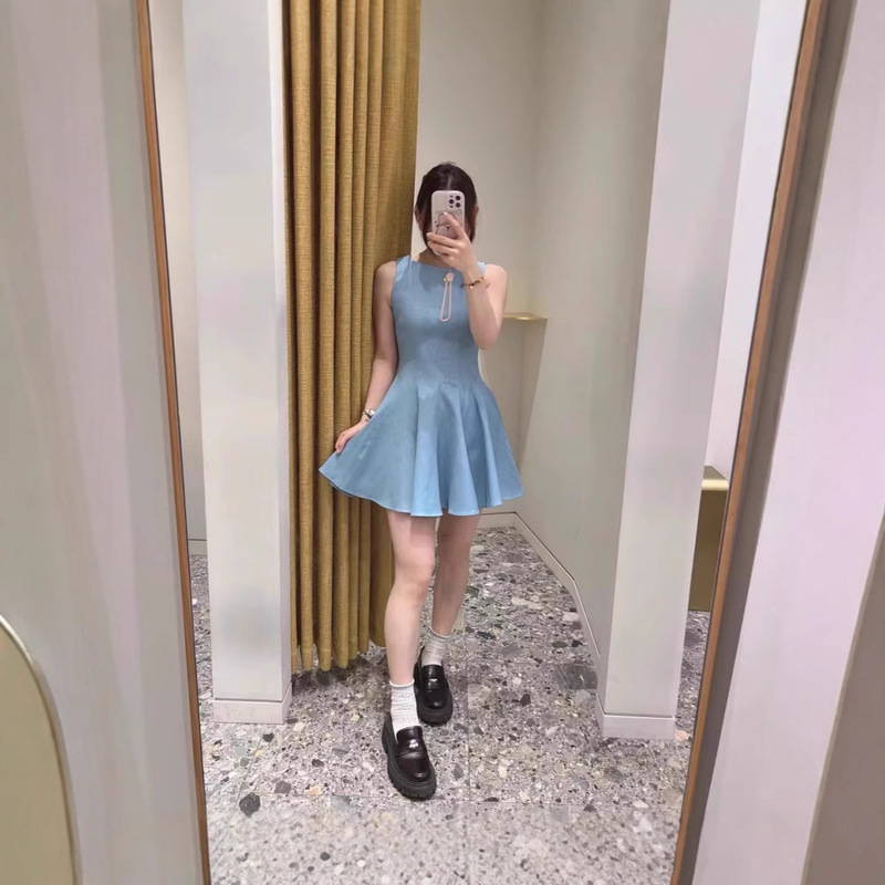 French Fishtail Skirt, Tank Top Dress, Round Neck, High Waist, Short Style, Solid Color, Elegant, Workwear, Sleeveless Dress, Sweet and Fresh