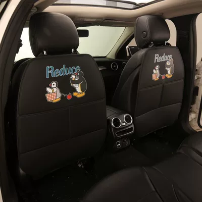 Car seat back anti-kick pad, universal Chair back anti-kick pad - black-background-heat-transfer-print-shopping-penguin-long-style-pair