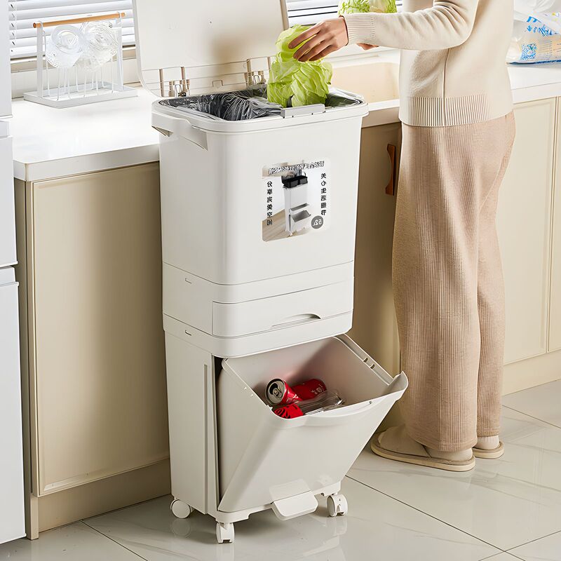 Cross-border kitchen sorting trash can household with lid large-capacity dry and wet separation pressing double-layer large-size thick trash can