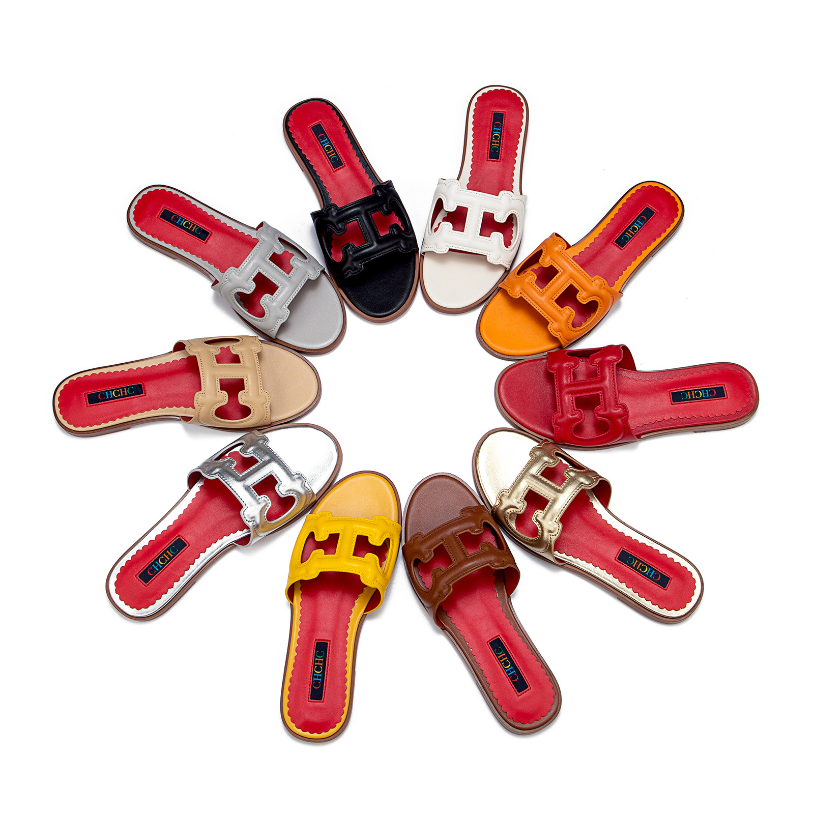 Chhc New Summer Fashion Flat Slippers for Outdoor Wear, One-Line Beach Casual Sandals, Travel Flat Slippers for Women