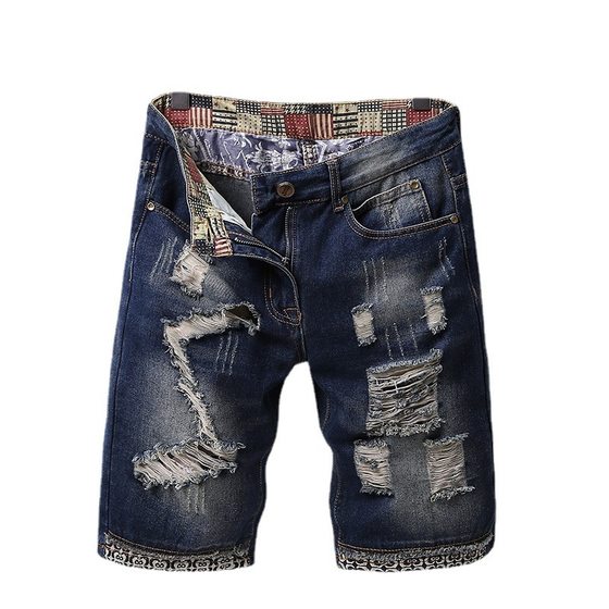 Ripped patch cropped jeans men's 2023 Four Seasons fashion personality trendy patch shorts export supply cross-border