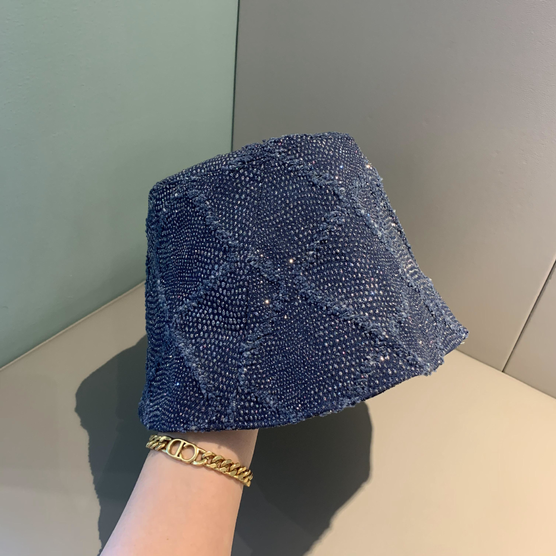 Denim Material Lingge Pattern Summer, Spring Season Women's Basic Vintage Style Lingge Wide Eaves Bucket Hat