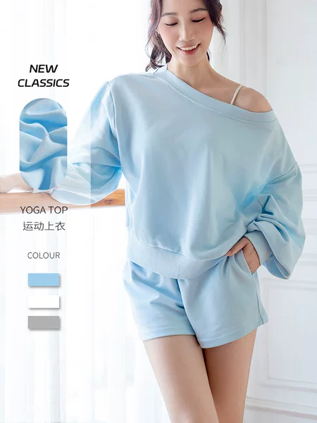 Autumn and Winter Yoga Wear Sports Sweatshirt Women's Loose Casual Design Off-Shoulder Long-Sleeved Yoga Top Running Fitness Wear