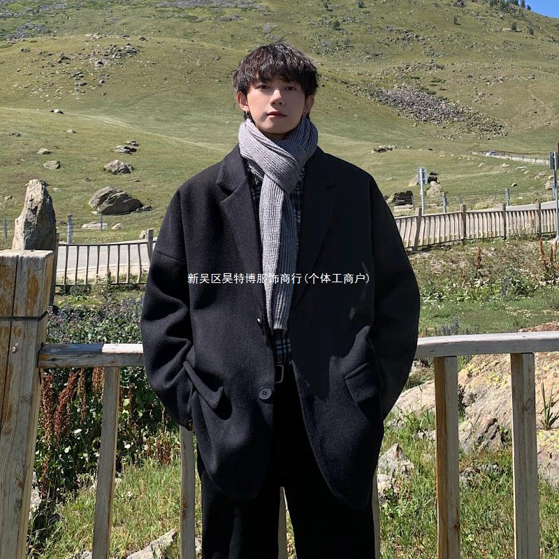 Autumn and Winter woolen coat men's short ins trendy Hong Kong style plus size loose thickened suit woolen coat men's sense