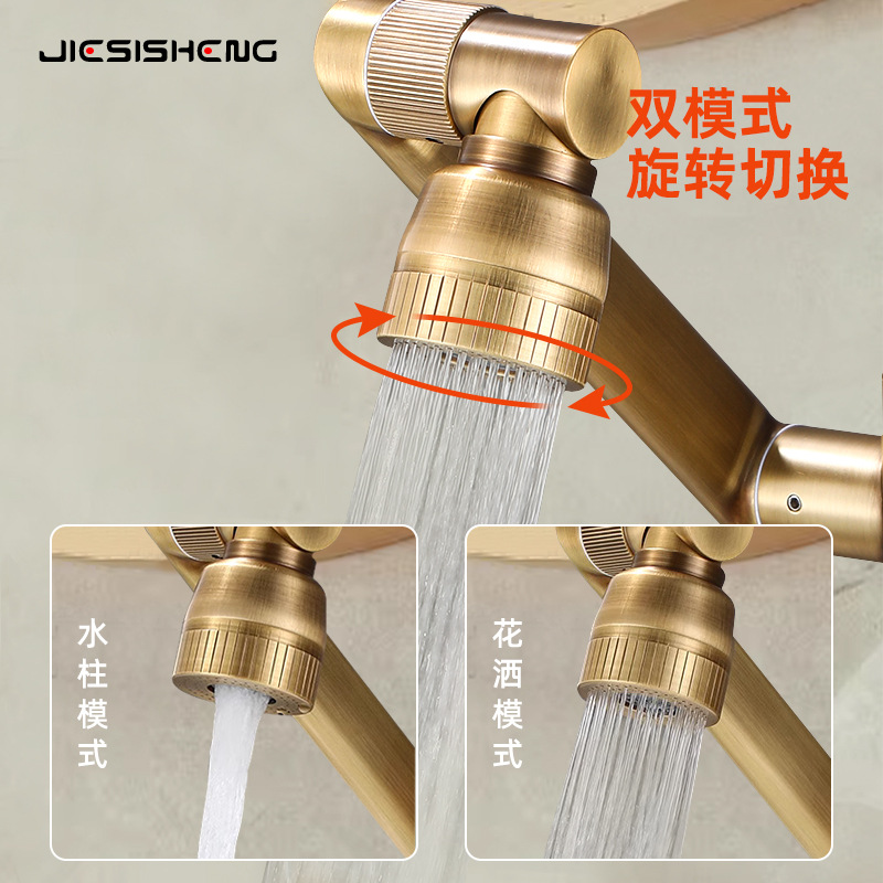 全銅仿古招財貓面盆龍頭家用衛生間浴室櫃洗臉台盆防濺冷熱水龍頭