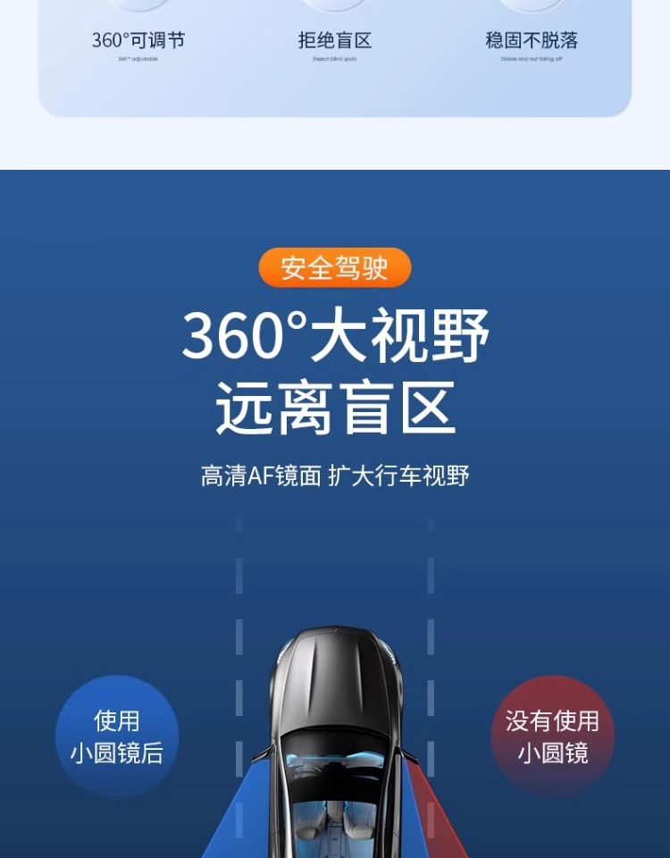 Car 360-degree adjustable reversing rearview mirror suction cup reversing small round mirror large field of view auxiliary wide-angle blind spot mirror