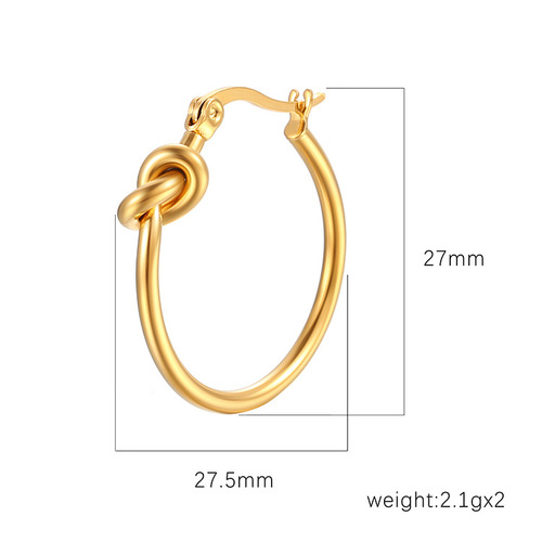 High-end stainless steel knotted earrings, minimalist luxury style, women's trendy titanium steel earrings, geometric round stainless steel earrings.
