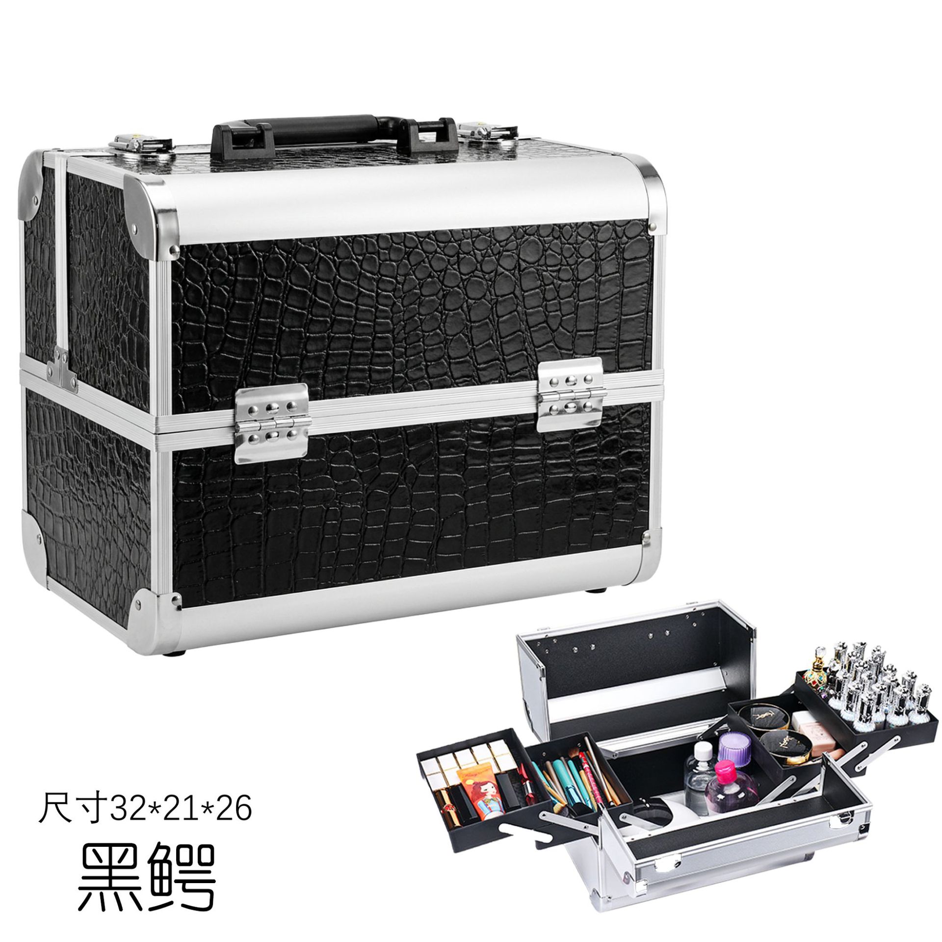Caja de maquillaje, marco de aluminio portátil, caja de almacenamiento, caja de herramientas de belleza de manicura de pestañas, caja de herramientas de peluquería bordada al por mayor, caja de herramientas portátil image 7