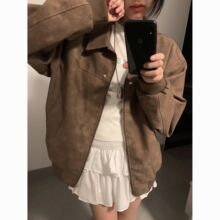 美式复古情侣装棕色棒球服外套2025新款秋冬PU皮宽松高级感开衫女