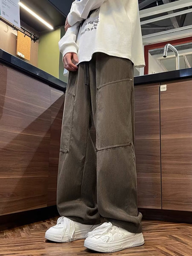 Men's Corduroy Casual Long Pants Spring and Autumn Trendy Boys Sports Winter Lined Warm Straight Leg Sweatpants