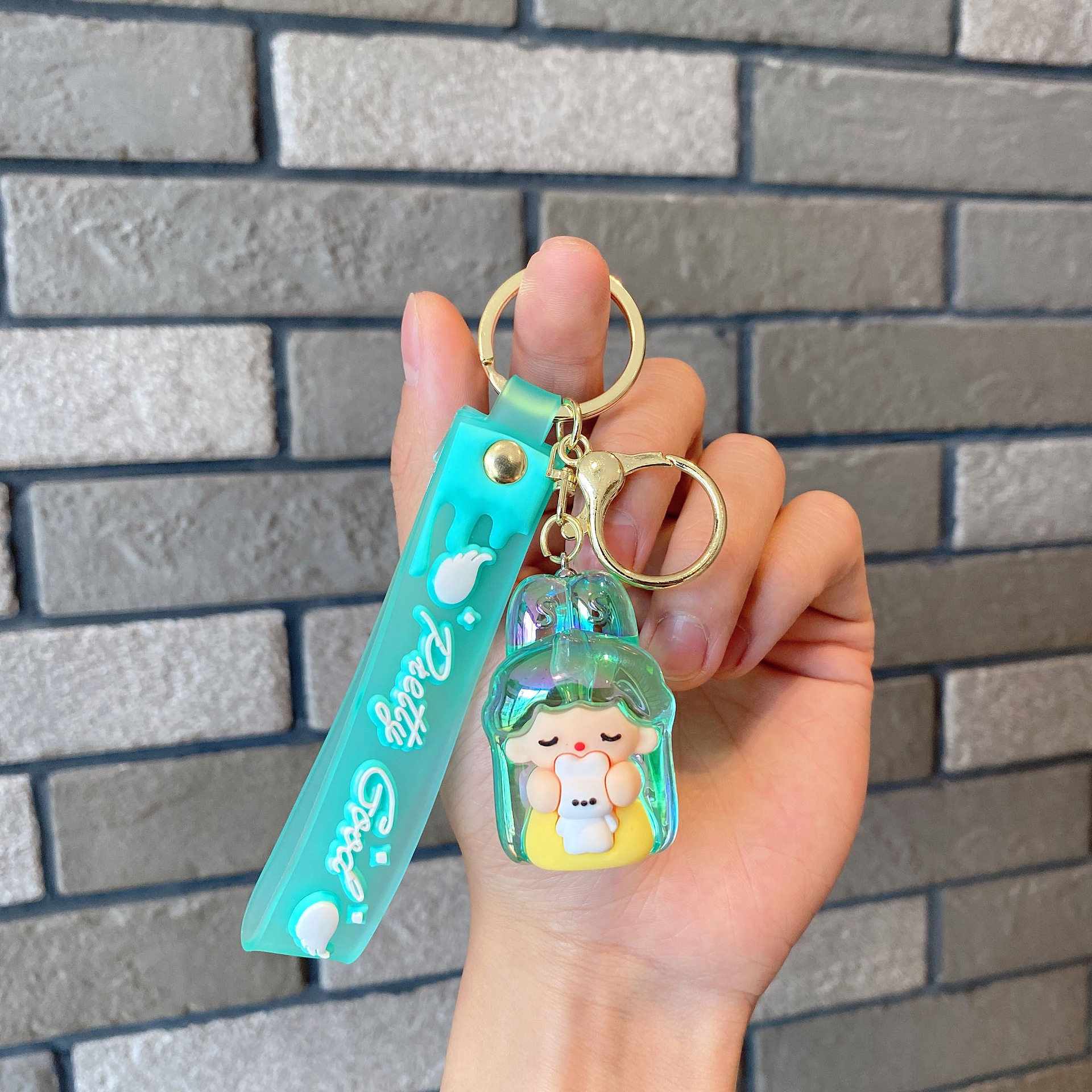 Acrílico transparente UV colorido dibujos animados lindos orejas de conejo llavero colgante pareja pequeña bolsa de regalo accesorios