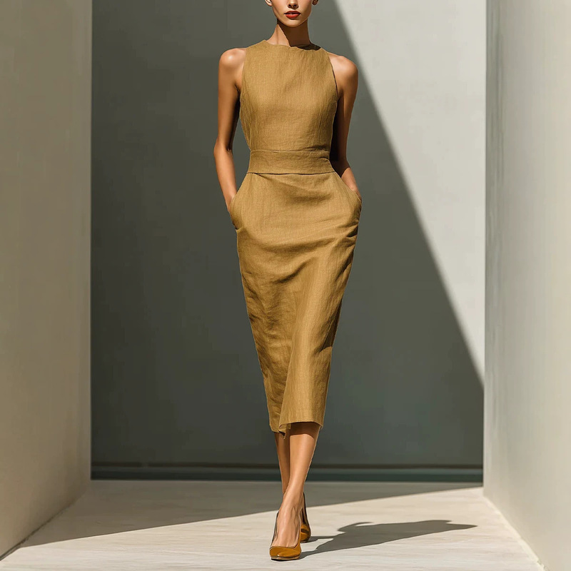 New 2026 European and American Style Women's Elegant Sleeveless Slim-Fit Bodycon Mid-Length Dress