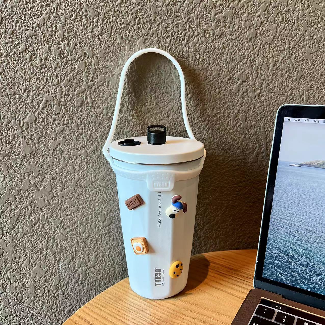 Taishuo Diamond Thermos Cup Handheld Silicone Handle Suction Tube Cup Water Cup Set