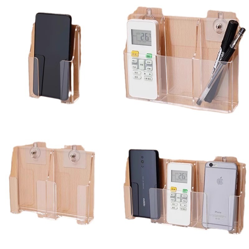 Hotel hogar TV aire acondicionado control remoto de almacenamiento rack pared mesita de noche montado en la pared del teléfono móvil caja de almacenamiento de acrílico transparente